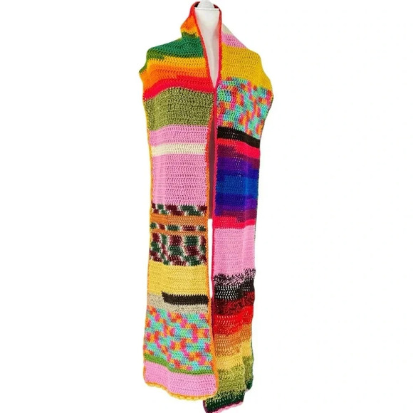 One of a kind granny square rainbow crochet punk raver blanket scarf